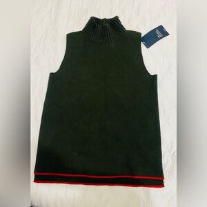 Zara Dark Green Sleeveless Sweater with Red Trim